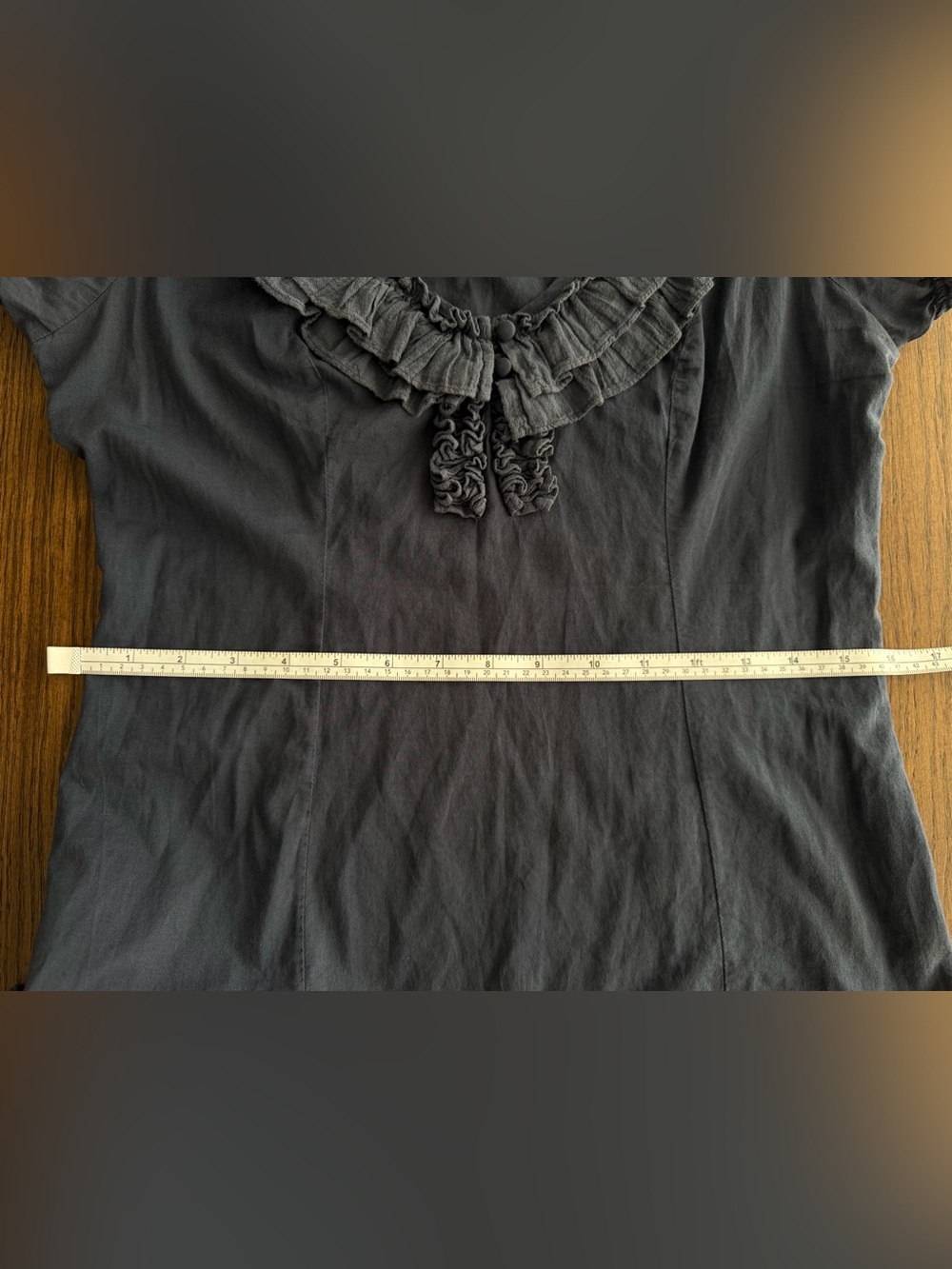 GUESS Ruffled V-Neck Short Sleeve Dress - Dark Navy - Picture 4 of 6